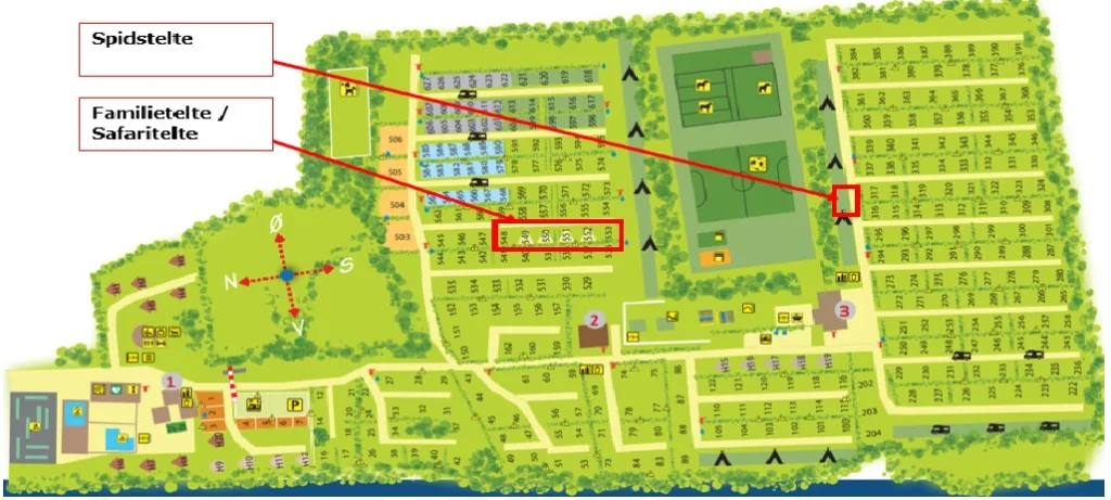 Udlejningstelte på campingplads i Nordjylland
